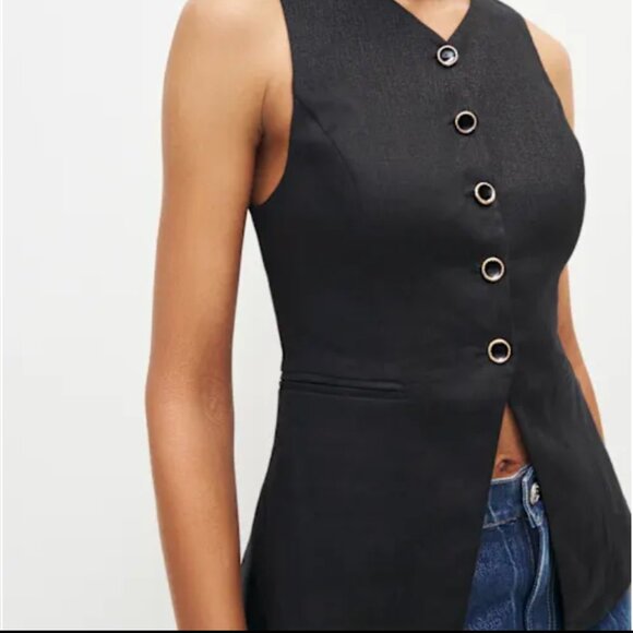 Reformation Aspen Linen Top (XS-S/SIZE 2) Black - Picture 1 of 7
